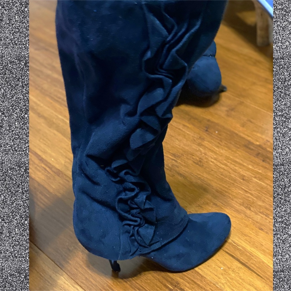 Black Ruffles Suede Fergalicious Boots
